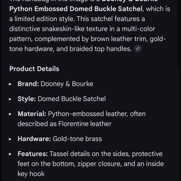 Vintage Dooney & Bourke Ltd.Ed Florentine Python Embossed Domed Buckle Satchel - Picture 8 of 17